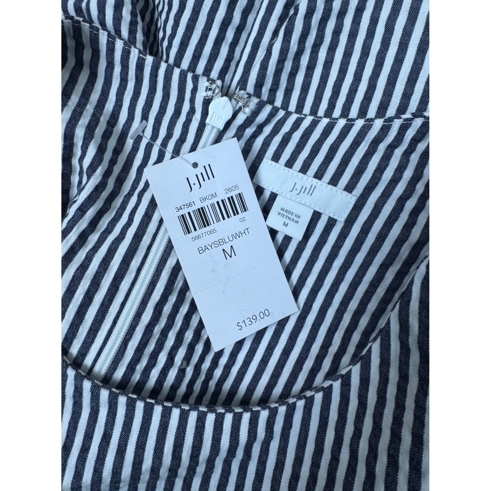 J.Jill Pleat-Front A-Line Midi Dress Bayside Blue White Stripe Size M NEW - Picture 9 of 11